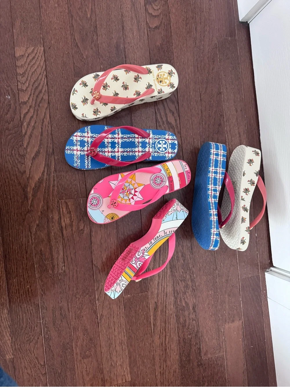 Tory Burch wedge flip flops.